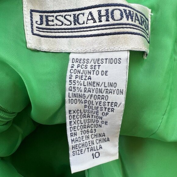 Jessica Howard Size 10 Linen Blend Bright Green Pink Embroidered Dress y2k 90s - Picture 6 of 6